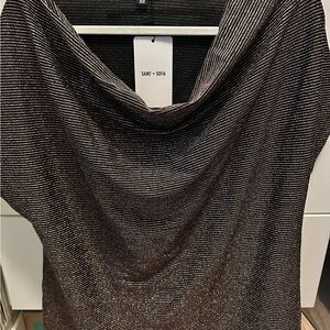 Saint + Sofia Cowl Neck Metallic Stripe Top